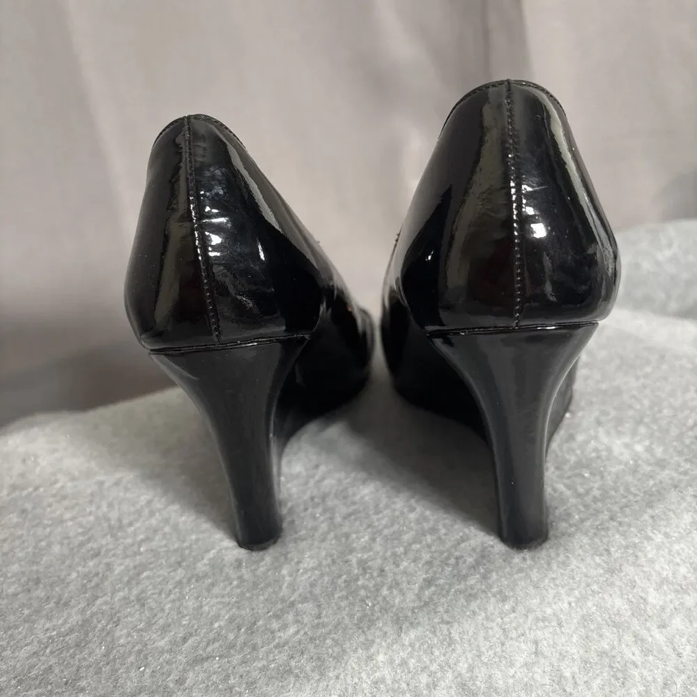 Kate Spade Platform Wedge Heels Black Size 7B Made In Italy Patent‎ Leather